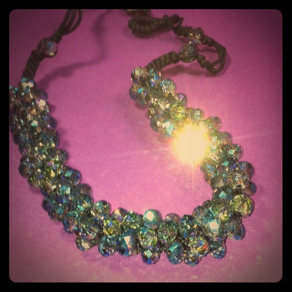 TB32. Aurora Borealis Austrian crystal choker/silk