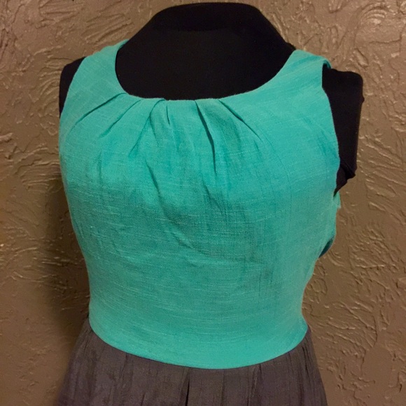 Teeze Me mint green gray handkerchief style dress - Picture 2 of 4