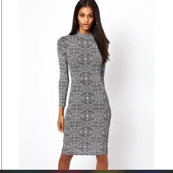 ASOS club printed midi body con dress