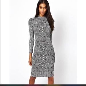 ASOS club printed midi body con dress