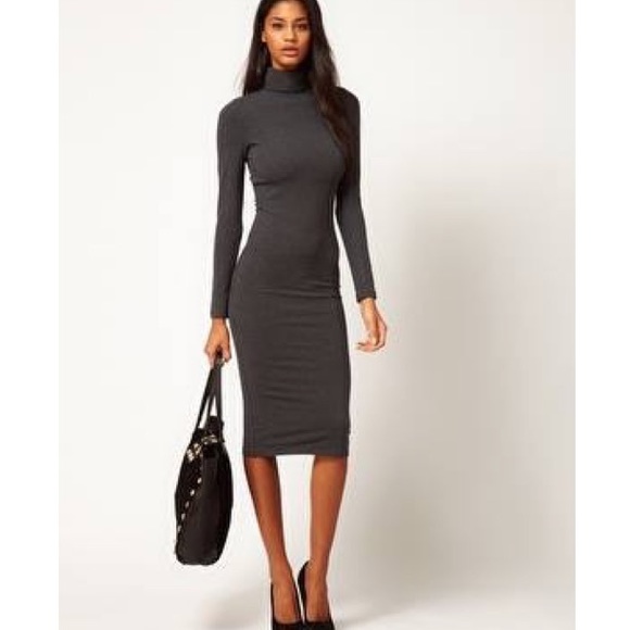 ASOS midi Bodycon dress w/ poloneck & long sleeves