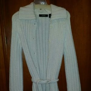 Express button up soft sweater with tie.....