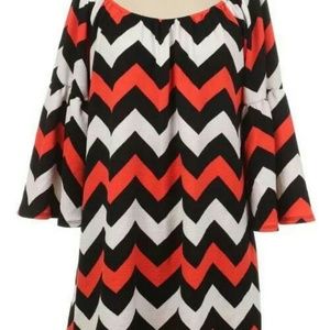 Bell Sleeve Coral Chevron print dress