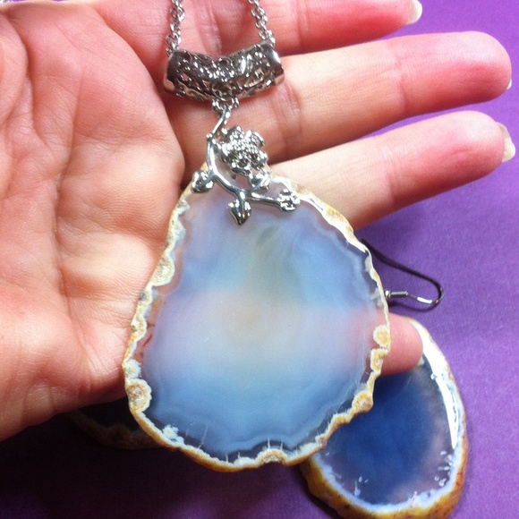 TB34. Botswana Agate slices pendant earrings❤️ - Picture 2 of 4