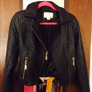 bar III quilted black leather jacket