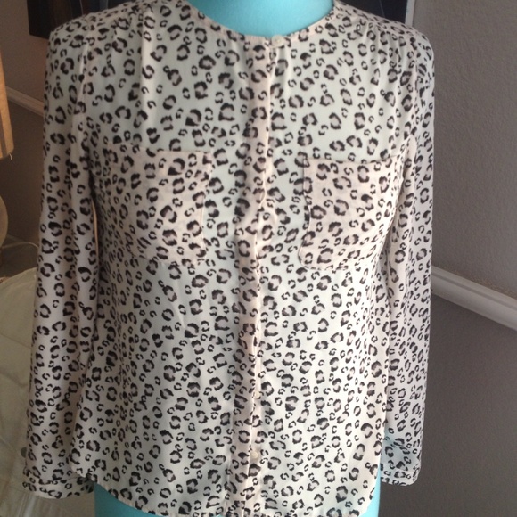 LOFT Almost sheer snow leopard blouse. - Picture 2 of 4