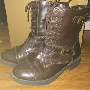 Brown combat boots