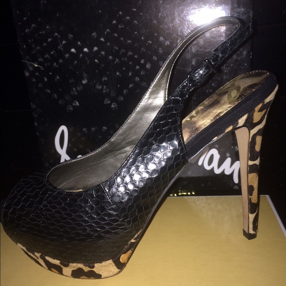 *SOLD*Sam Edelman Black Leather Leopard Heels 8.5