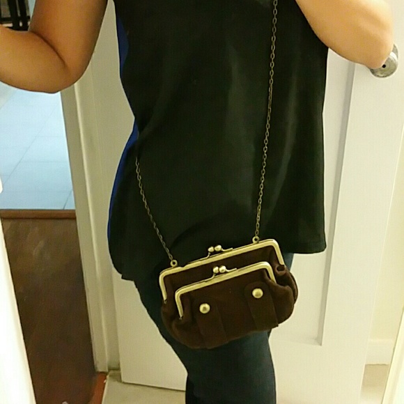 NWOT Brown suede crossbody clutch purse