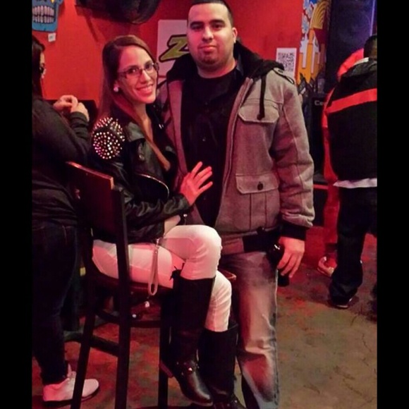 Black leather jacket.