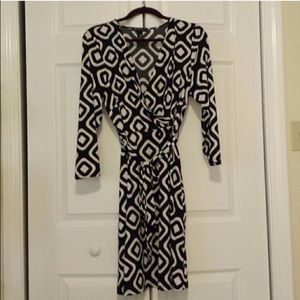 Beautiful Black & White Faux Wrap Dress 👗