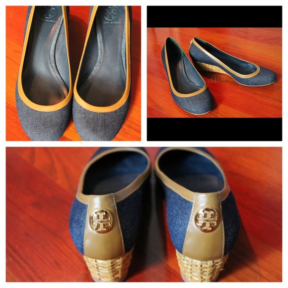 Authentic Tory Burch wedges. Denim and cute!
