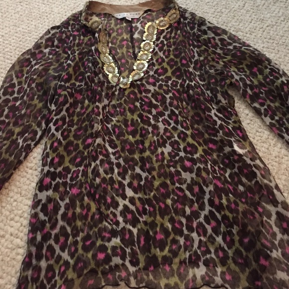 Trina Turk leopard and gold trim top