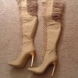 Bebe crochet thigh high boots all leather