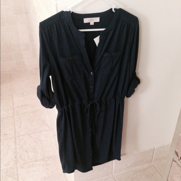 ⭕️SOLD⭕️LOFT Knit Shirt Dress in Dusk Blue Heather - Picture 2 of 4