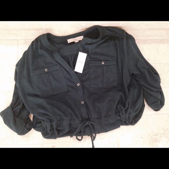 ⭕️SOLD⭕️LOFT Knit Shirt Dress in Dusk Blue Heather - Picture 3 of 4