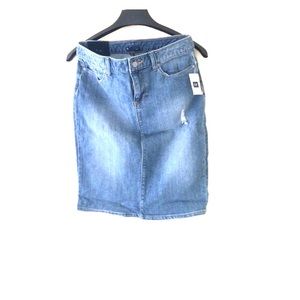 Denim pencil skirt.