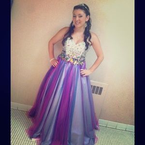 Purple Multi Rhinestone & Tulle Strapless Gown
