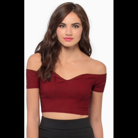 Off the shoulder burgundy crop top