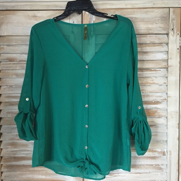 West kei Tops - Tie front teal shirt