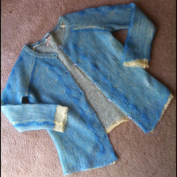 Tissue weight cardigan sweater in light turquoise