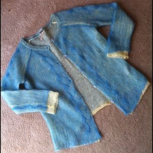 Tissue weight cardigan sweater in light turquoise