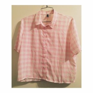 PINK&WHITE CHECK BUTTON UP TOP✔️