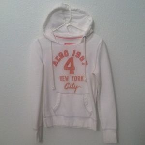 White and orange hoodie.