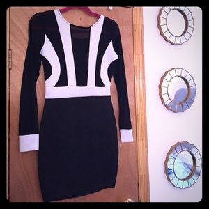 Black & white club dress w/ sheer detail