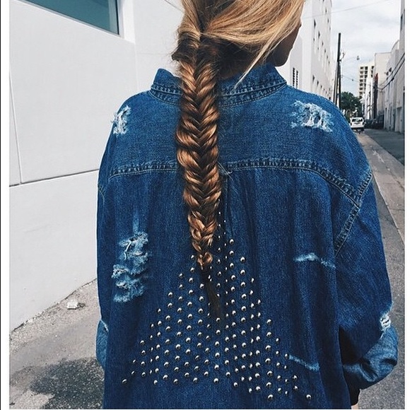 LF Tops - LF Studded Denim Chambray Oversized Jacket