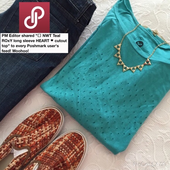 Roxy Tops - •Editor Pick• NWT Teal ROxY long sleeve HEART cut