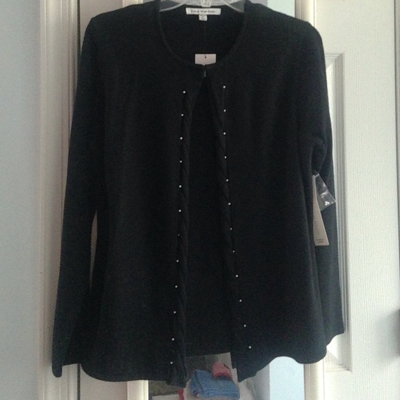 PETITE black sweater with pearl detailing