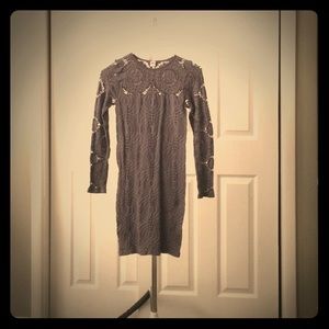 Grey long sleeve spandex dress, form fitting, M/L.