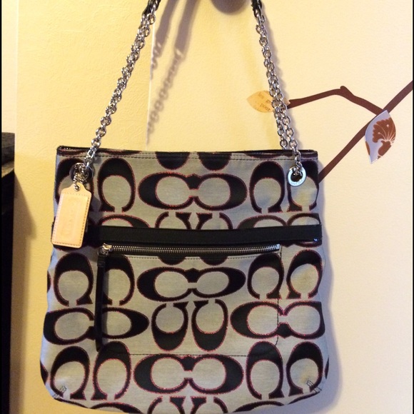 💯 Authentic Coach Poppy Metallic Slim Tote