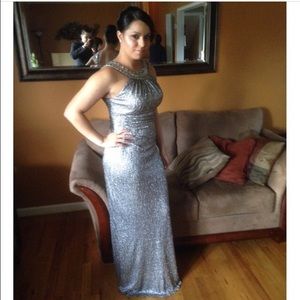 Silver gown with rhinestones