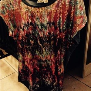Sequined multicolored flare sleeved top