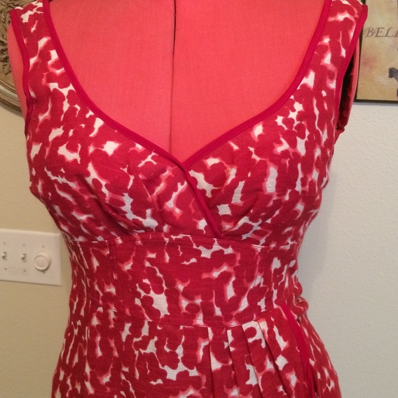 Red and white print dress.