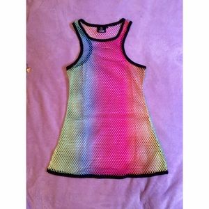 Rainbow fishnet mesh dress