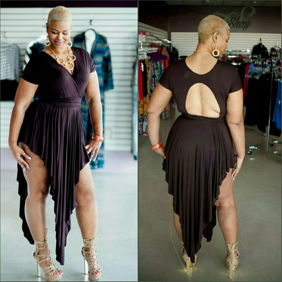 Plus Size Coffee Drape Dress