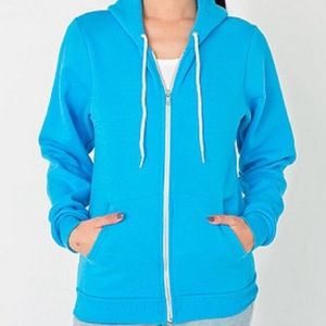american apparel neon heather blue zip hoodie