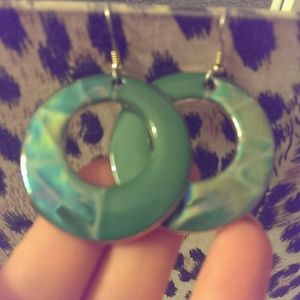 Green and pearlized glazed ceramic earrings