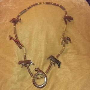 Handcarved wood safari necklace