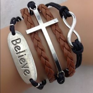 Leather "believe" wrap bracelet.