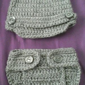 Newborn baby crochet hay and diaper cover