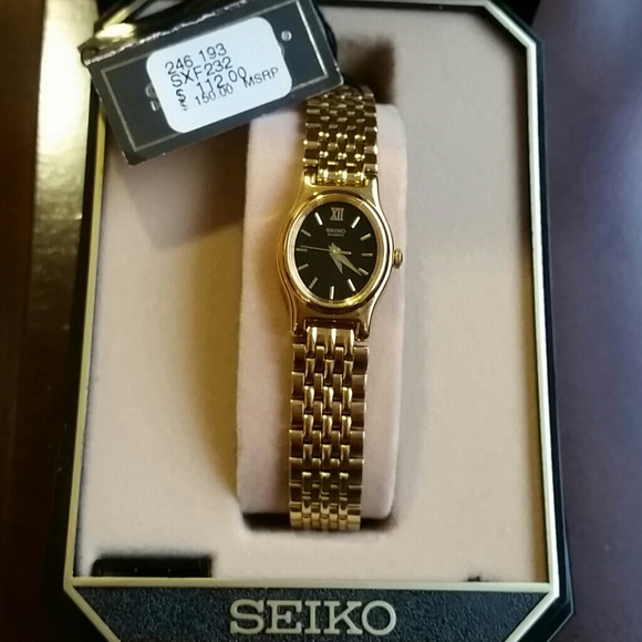 NWT NIB Seiko Gold Dress Hardlex Crystal Watch