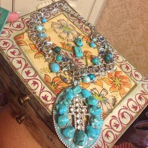 Turquoise /Rhinestones Ethnic Cross Earrings set