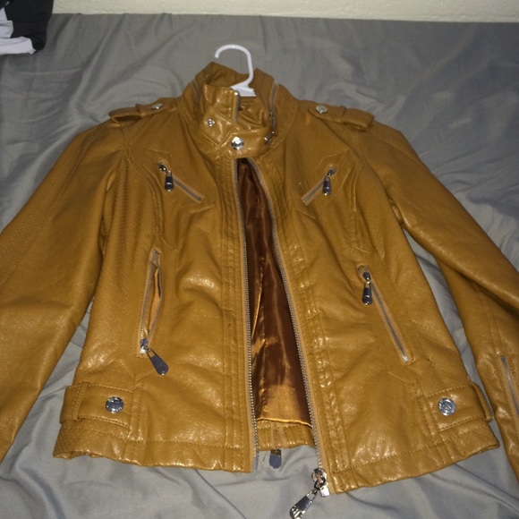 Mustard brown faux leather jacket