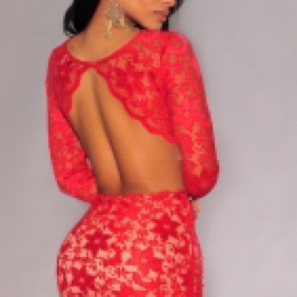 Sexy Red Lace Crop Top Maxi Skirt Set - Picture 3 of 3