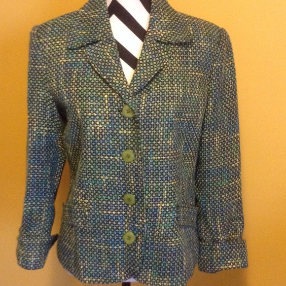 Nice tweed blazer multi gree & blue sz. S/M - Picture 1 of 4