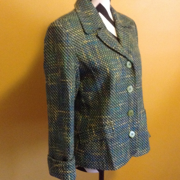 Nice tweed blazer multi gree & blue sz. S/M - Picture 4 of 4